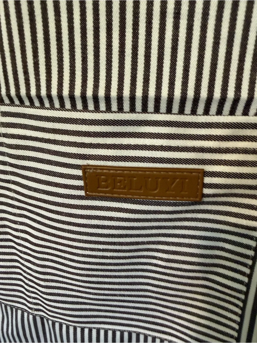 BELUVI Striped Bib Apron Neutral Cream Adjustable Pocket